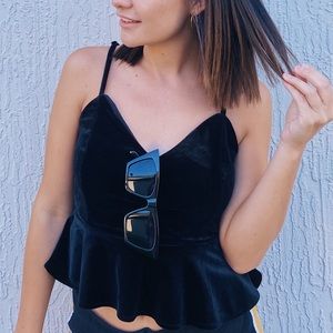 Velvet Peplum Crop Top